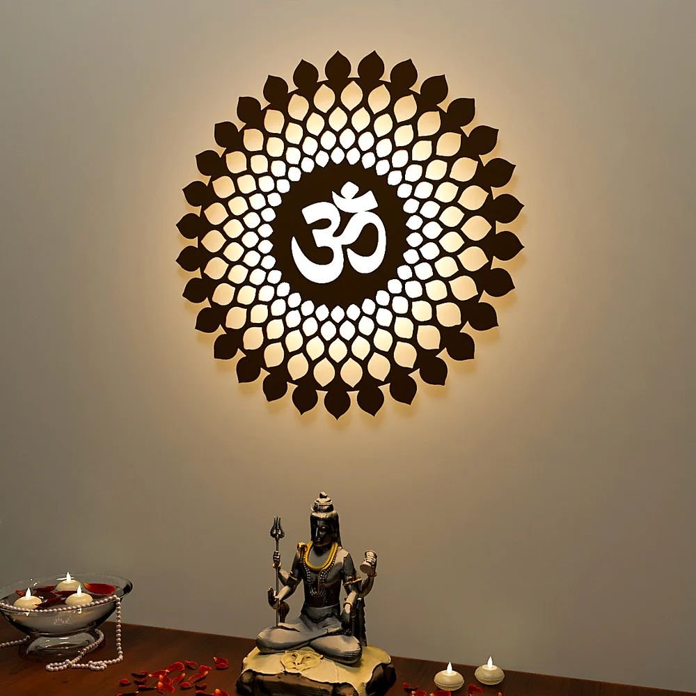 DEKORSTATION Serenity and Spiritual Illumination Om Mandala Brown Backlit & Night Light Wall Decorative Art for Indoor Wall Decoration image