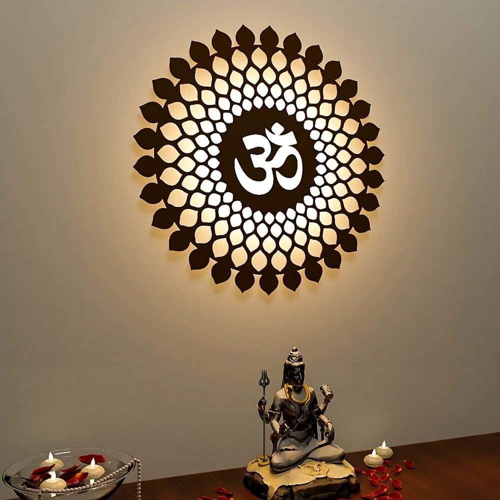 DEKORSTATION Serenity and Spiritual Illumination Om Mandala Brown Backlit & Night Light Wall Decorative Art for Indoor Wall Decoration image