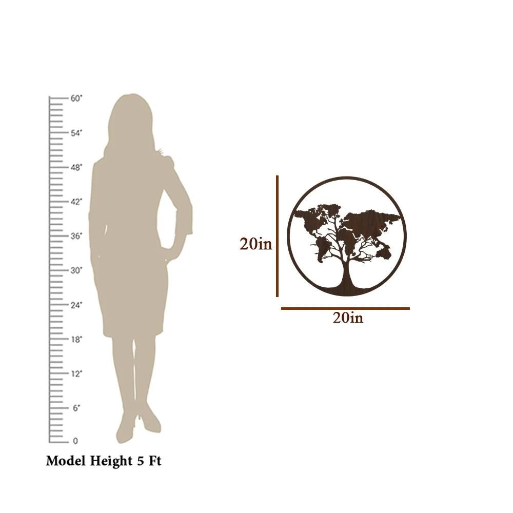 DEKORSTATION Walnut World Map Tree Backlit Decorative Wall Art & Night Light for Indoor Wall Decoration image