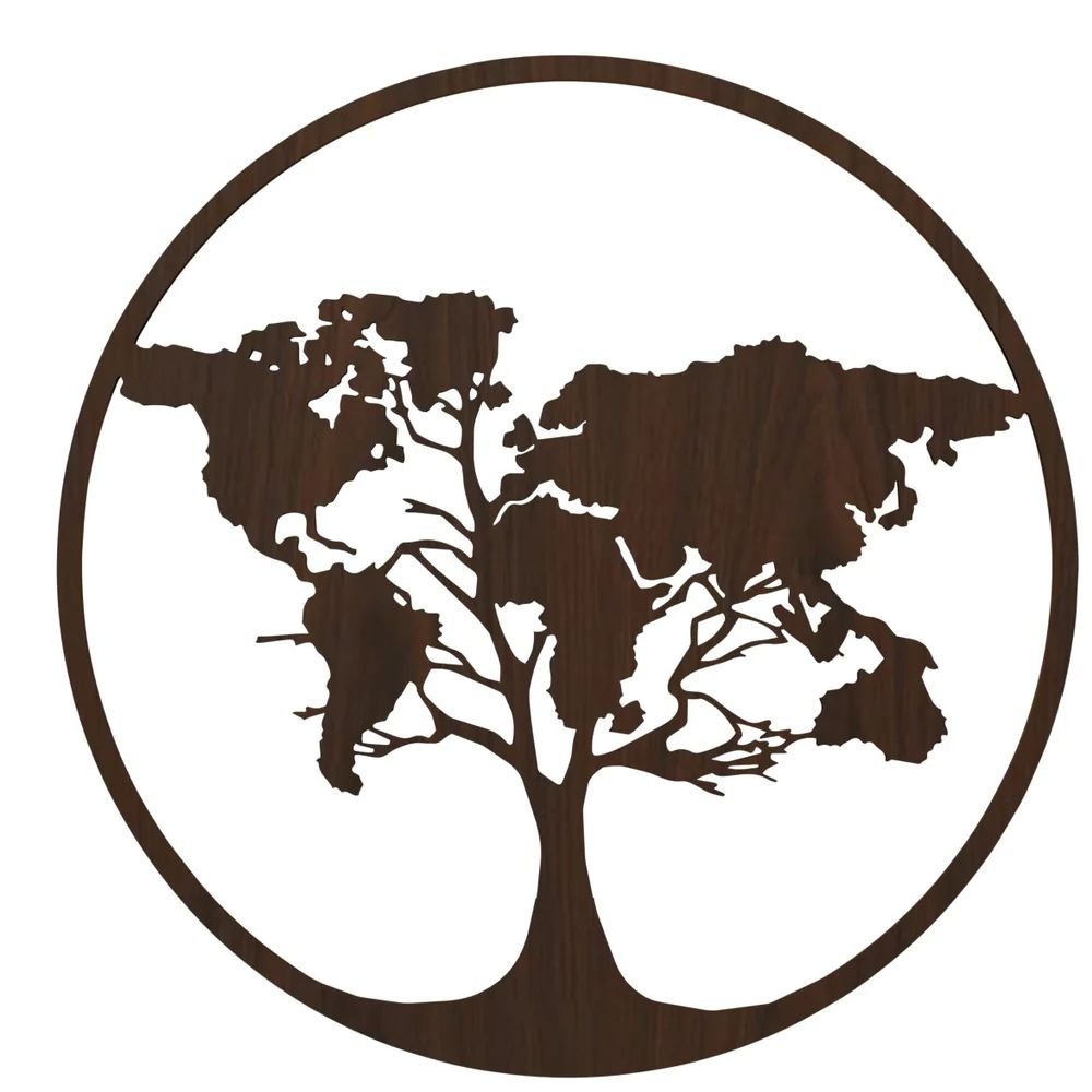 DEKORSTATION Walnut World Map Tree Backlit Decorative Wall Art & Night Light for Indoor Wall Decoration image