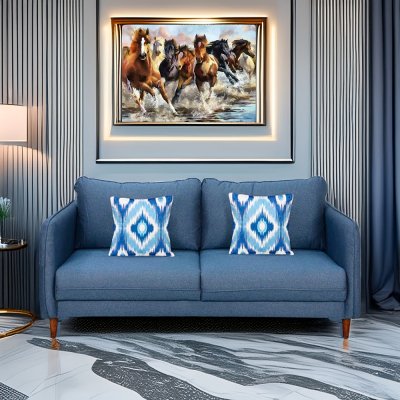Amelio Velvet 2 Seater Sofa In Blue Colour