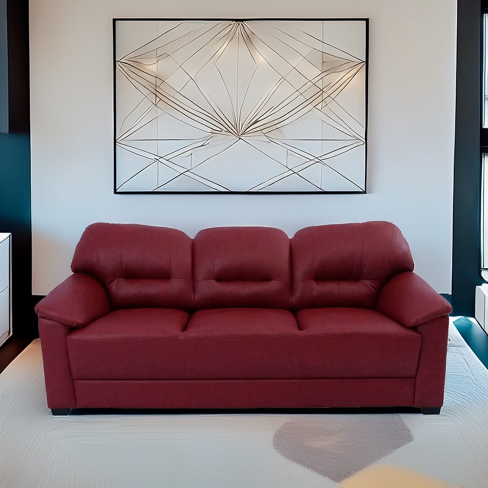 Croma Leatherette 3 Seater Sofa in Cherry Color image