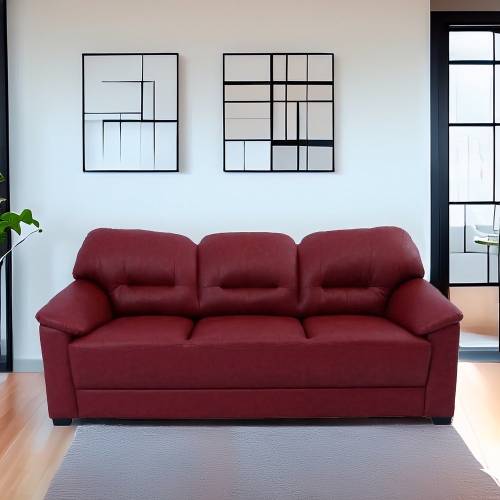 Croma Leatherette 3 Seater Sofa in Cherry Color image