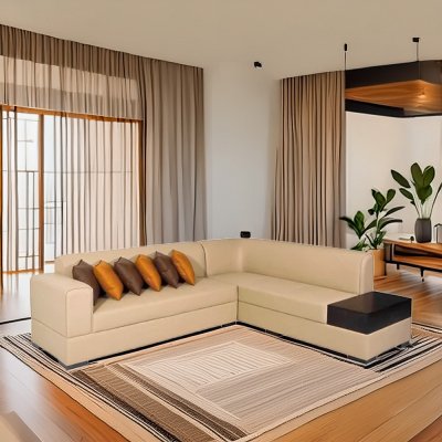 Alden Leatherette LHS Sectional Sofa in Beige Colour