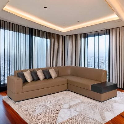 Alden Leatherette LHS Sectional Sofa in Tan Brown Colour