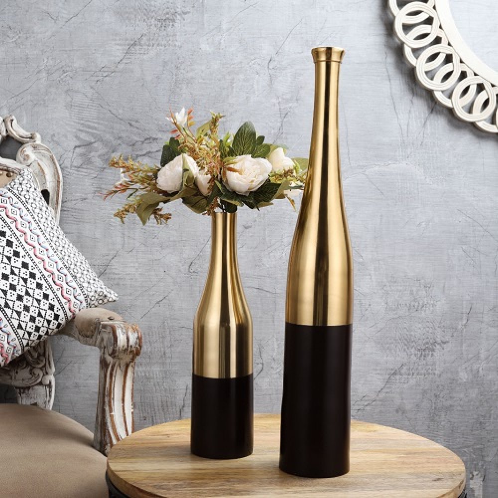 Black and Gold Champagne large Bottle Vase
