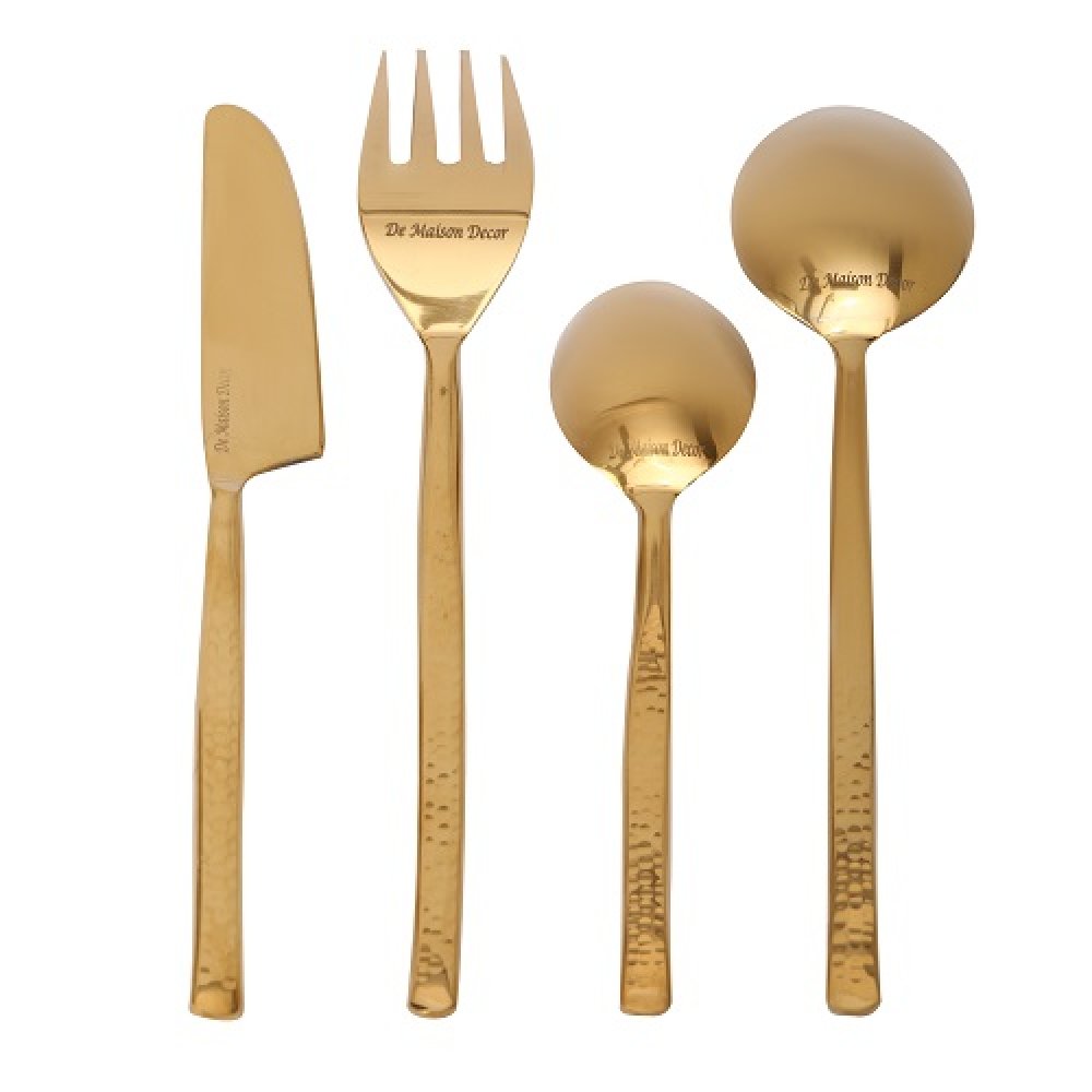 Artisan Dot Hammered Gold Cutlery Set of 24
