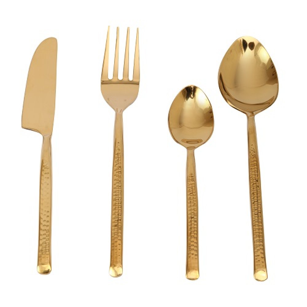 Artisan Dot Hammered Gold Cutlery Set of 24