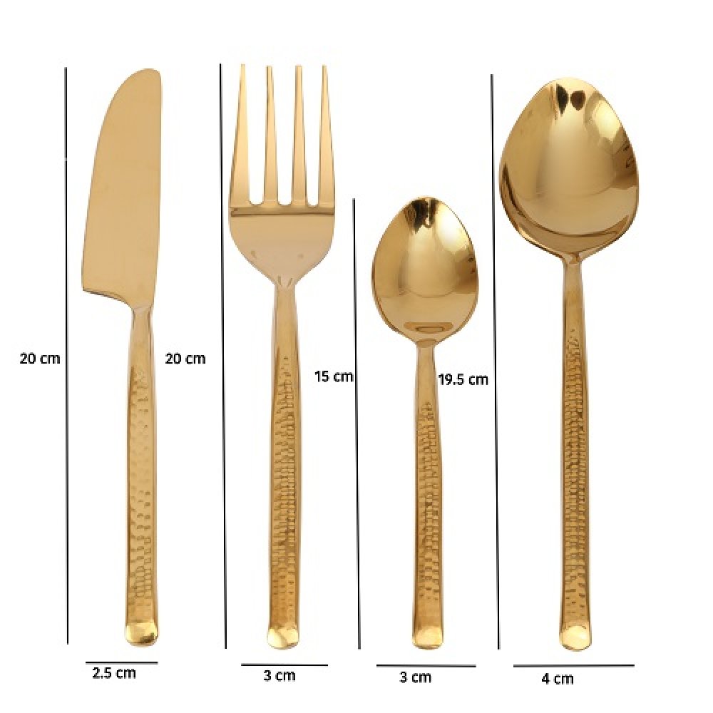 Artisan Dot Hammered Gold Cutlery Set of 24