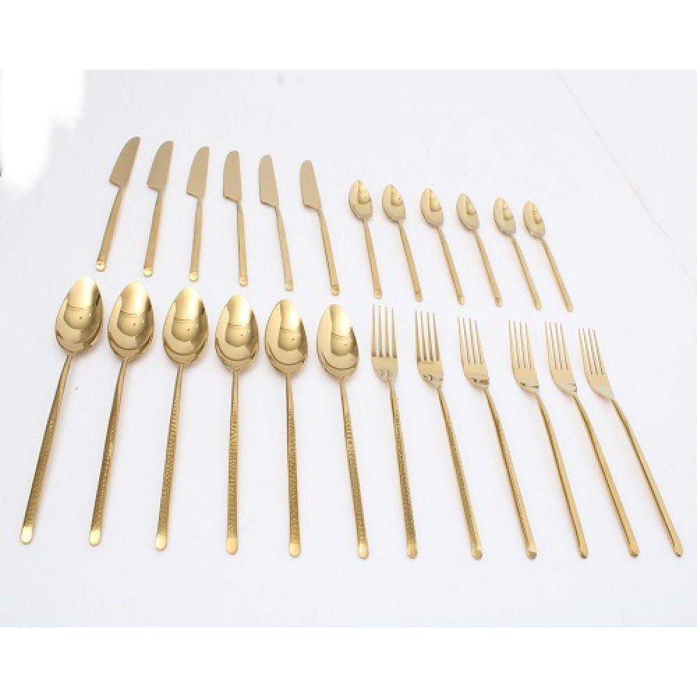 Artisan Dot Hammered Gold Cutlery Set of 24
