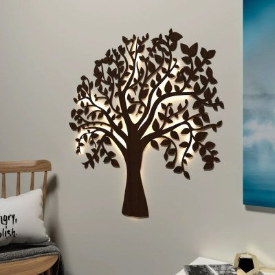 DEKORSTATION Radiant Tree Walnut Backlit Decorative Wall Art & Night Light for Indoor Wall Decoration