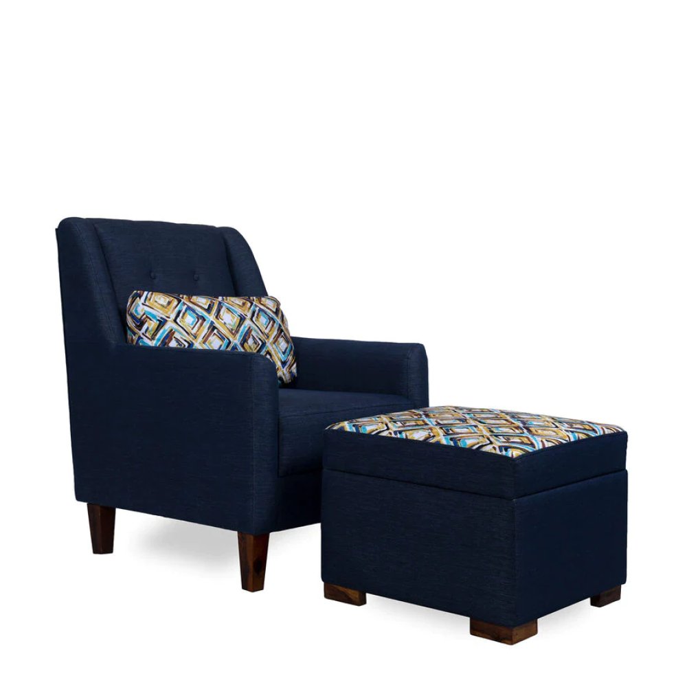 Otis Fabric Lounge Chair in Blue Color with Foot Stool image