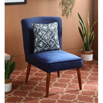 Adalira Velvet Slipper Chair In Blue Color
