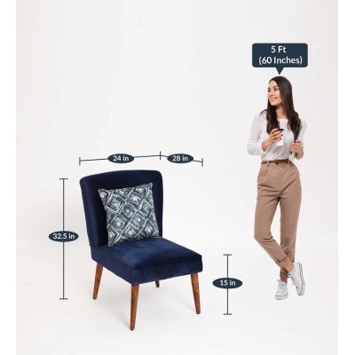Adalira Velvet Slipper Chair In Blue Color image