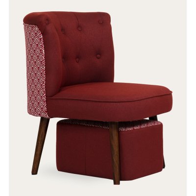 Milano Fabric Slipper Chair in Dark Red Color with Foot Stool image