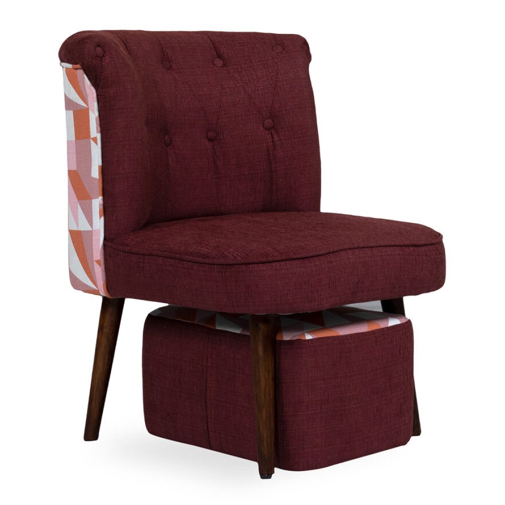 Milano Fabric Slipper Chair in Maroon Color with Foot Stool image