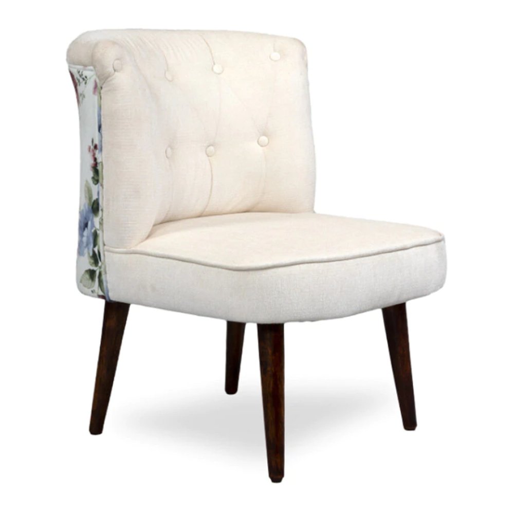 Milano Fabric Slipper Chair in White Color with Foot Stool image