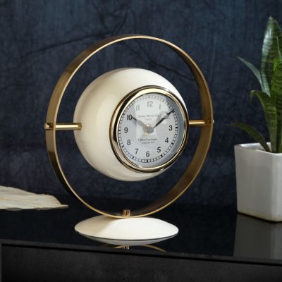 Halo Clock in Ivory Enamel & Gold