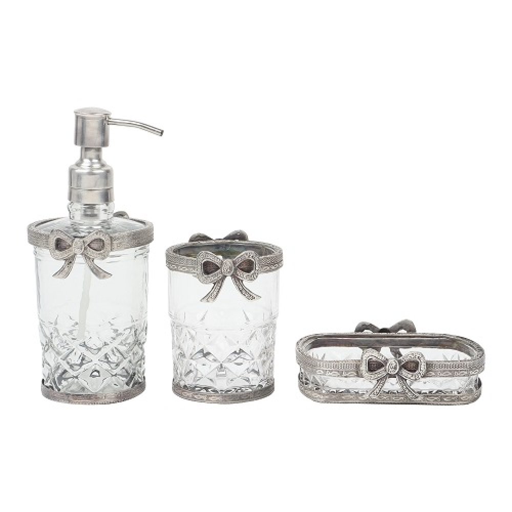 Antique Bow-Tied Glass Bathroom Silver Set image