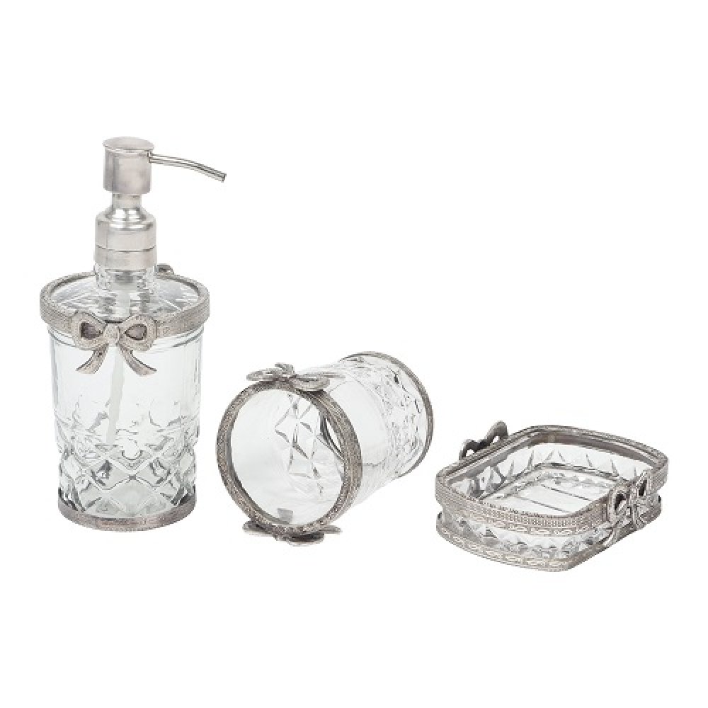 Antique Bow-Tied Glass Bathroom Silver Set image