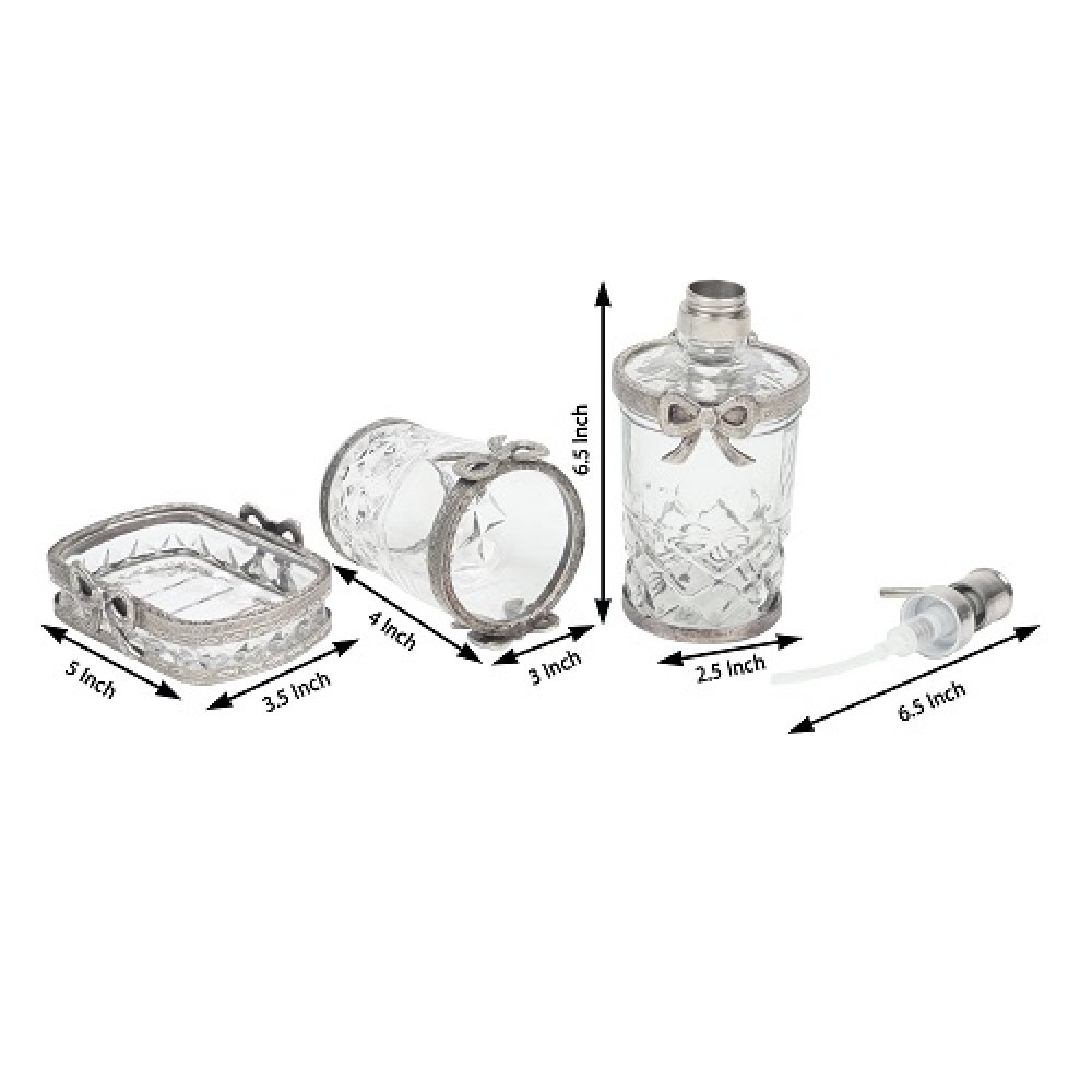 Antique Bow-Tied Glass Bathroom Silver Set image