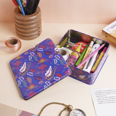 Glistendecor Tin Box: Rectangular Metal Storage Case with Lid