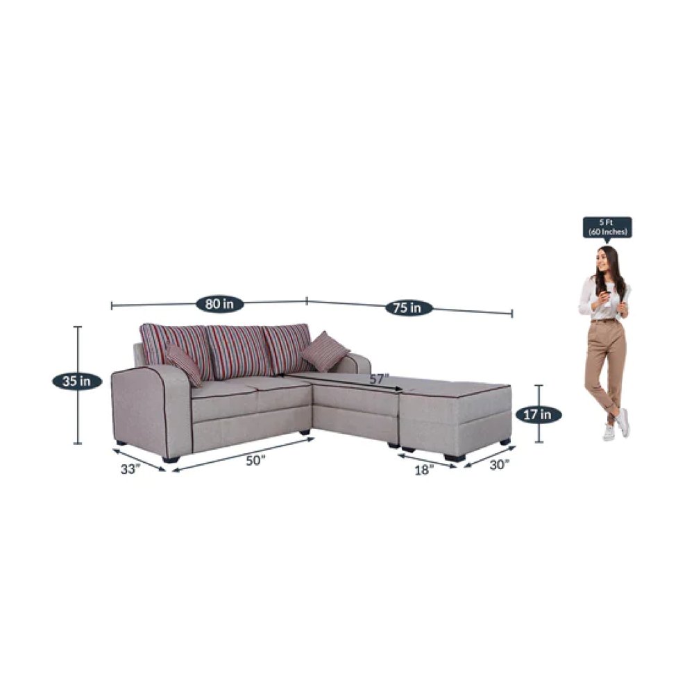 Alex Fabric LHS Sectional Sofa in Light Brown Colour image