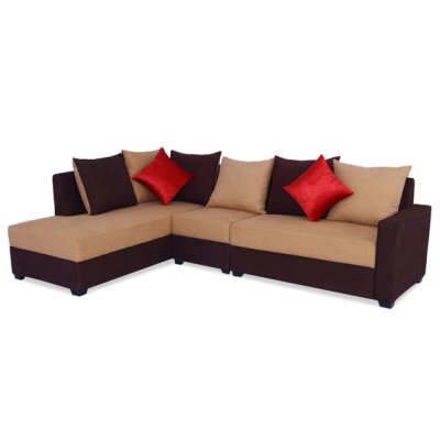Jordan Fabric RHS Sectional Sofa in Beige & Brown Colour image