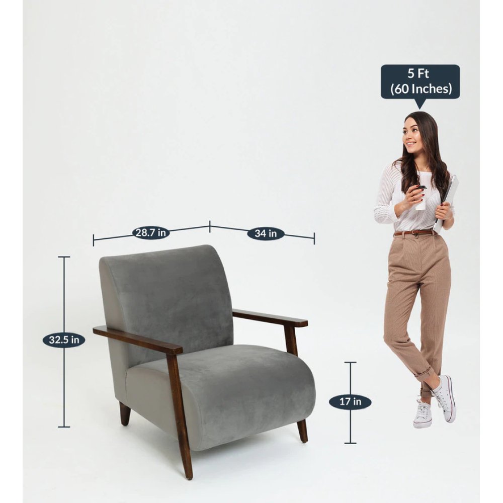 Atreo Velvet Arm Chair In Steel Grey Color image