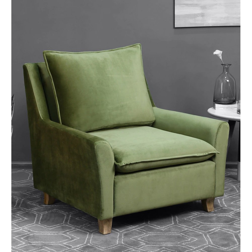 Alma Velvet Full Back Lounge Chair In Olive Green Color image
