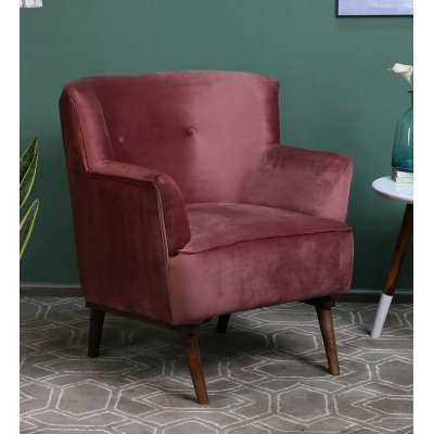 Carlito Velvet Full Back Lounge Chair In Peach Color