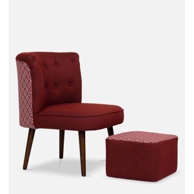 Milano Fabric Slipper Chair in Dark Red Color with Foot Stool image