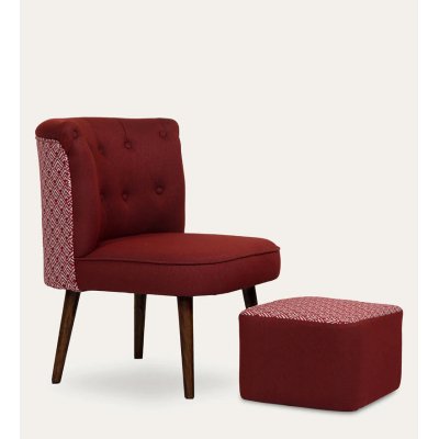 Milano Fabric Slipper Chair in Dark Red Color with Foot Stool image
