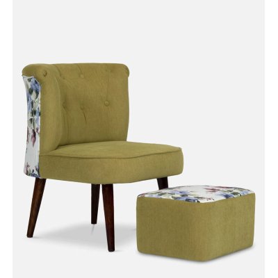 Milano Fabric Slipper Chair in Light Green Color with Foot Stool image