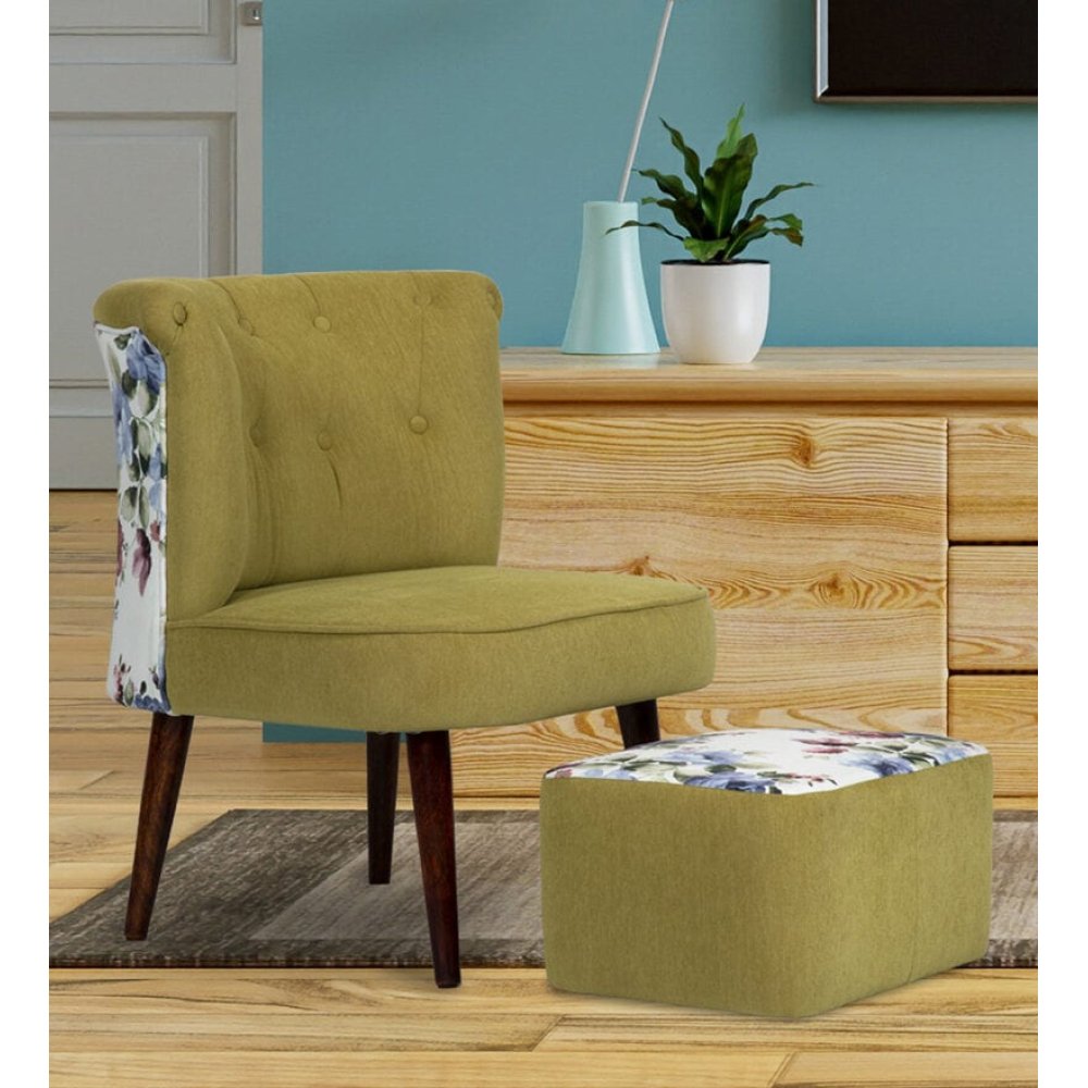 Milano Fabric Slipper Chair in Light Green Color with Foot Stool image