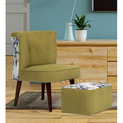 Milano Fabric Slipper Chair in Light Green Color with Foot Stool