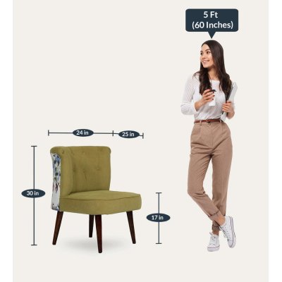Milano Fabric Slipper Chair in Light Green Color with Foot Stool image