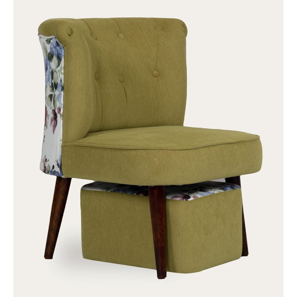 Milano Fabric Slipper Chair in Light Green Color with Foot Stool image