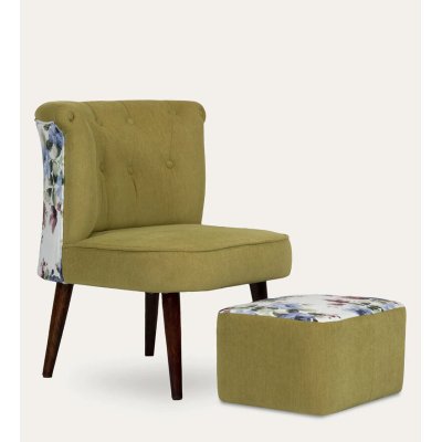 Milano Fabric Slipper Chair in Light Green Color with Foot Stool image
