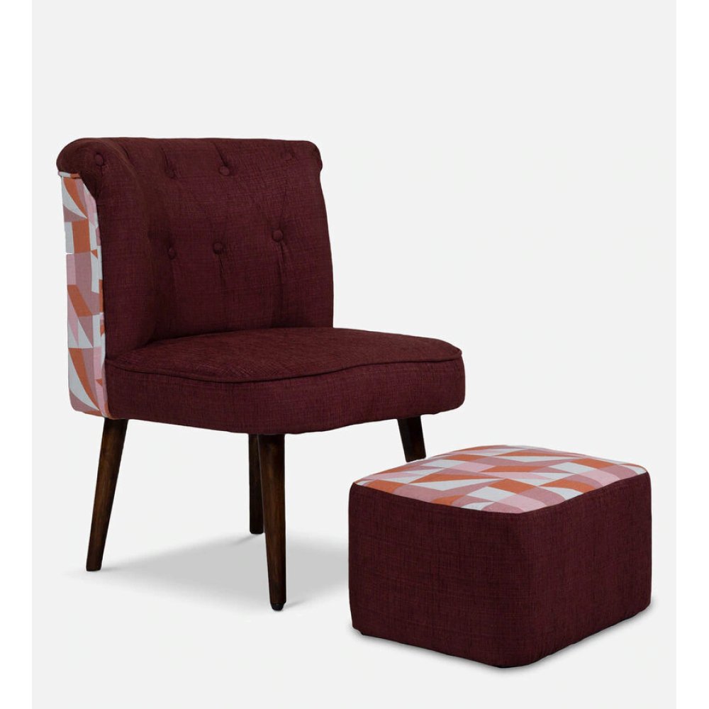 Milano Fabric Slipper Chair in Maroon Color with Foot Stool image