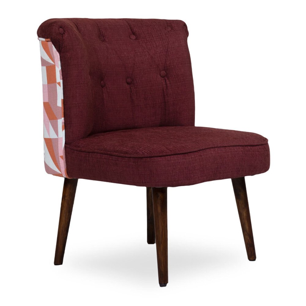 Milano Fabric Slipper Chair in Maroon Color with Foot Stool image