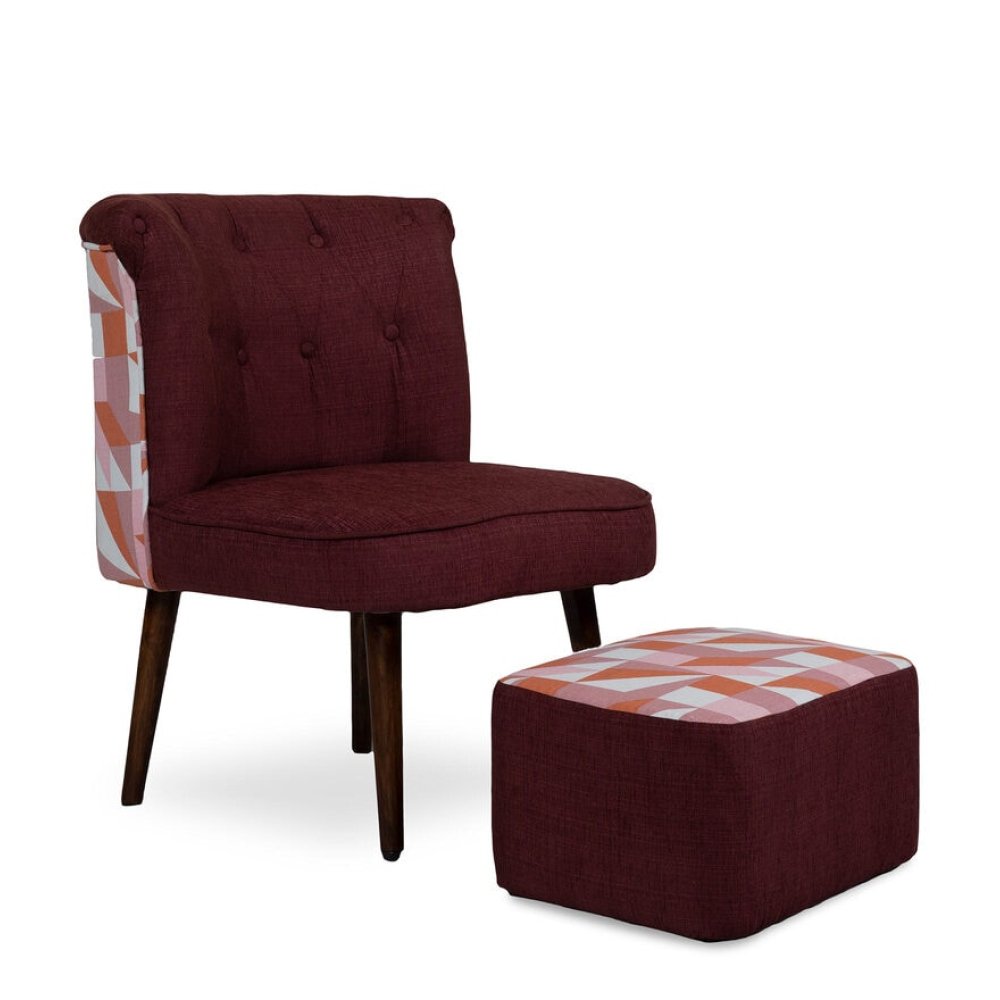 Milano Fabric Slipper Chair in Maroon Color with Foot Stool image