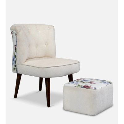 Milano Fabric Slipper Chair in White Color with Foot Stool image