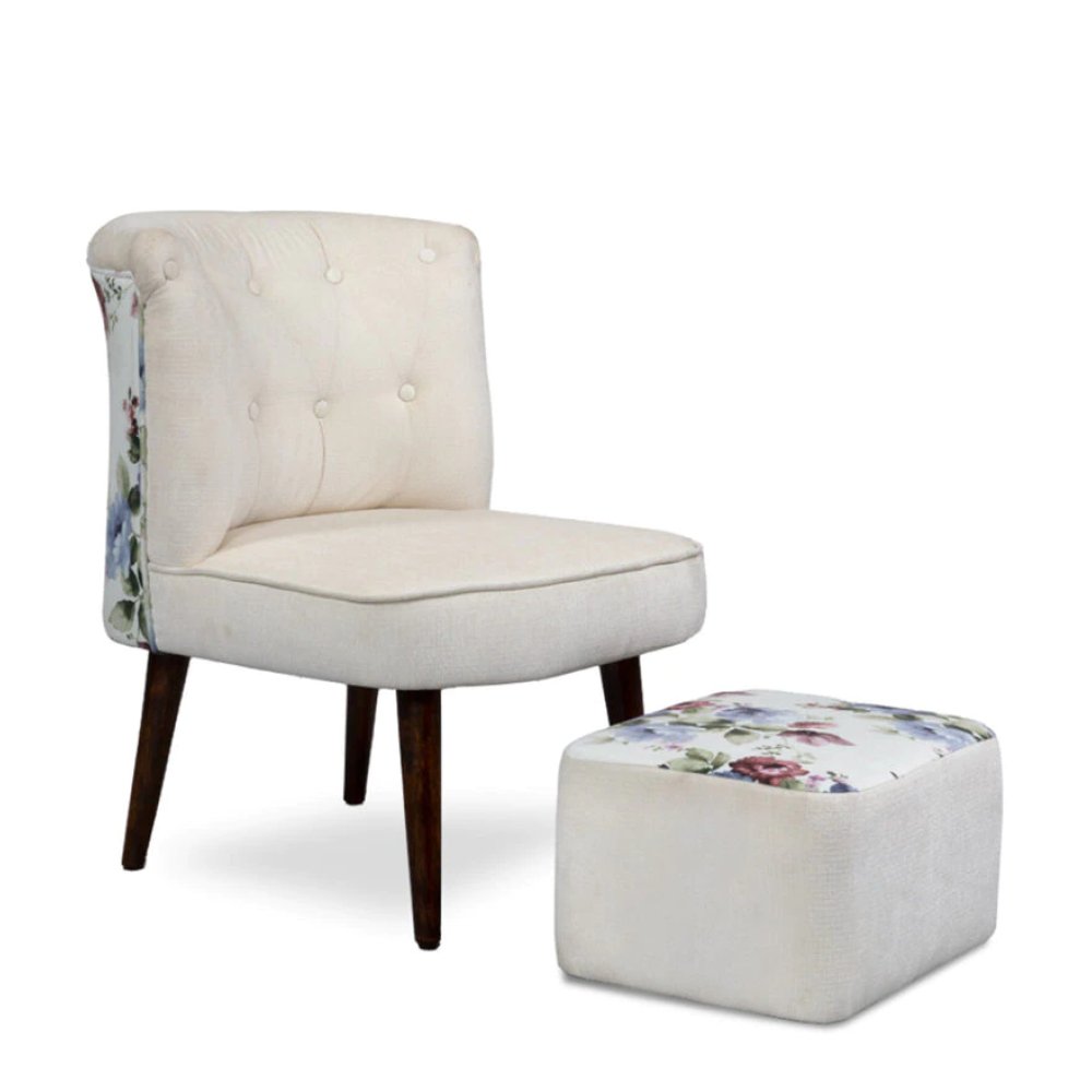Milano Fabric Slipper Chair in White Color with Foot Stool image