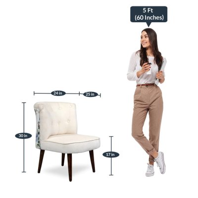 Milano Fabric Slipper Chair in White Color with Foot Stool image