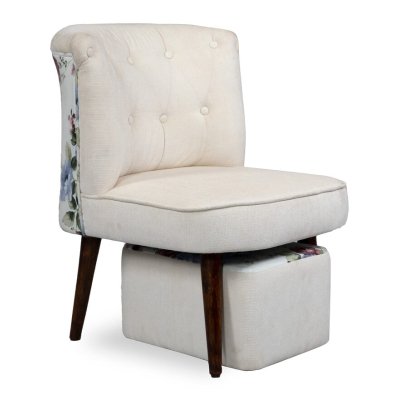 Milano Fabric Slipper Chair in White Color with Foot Stool image