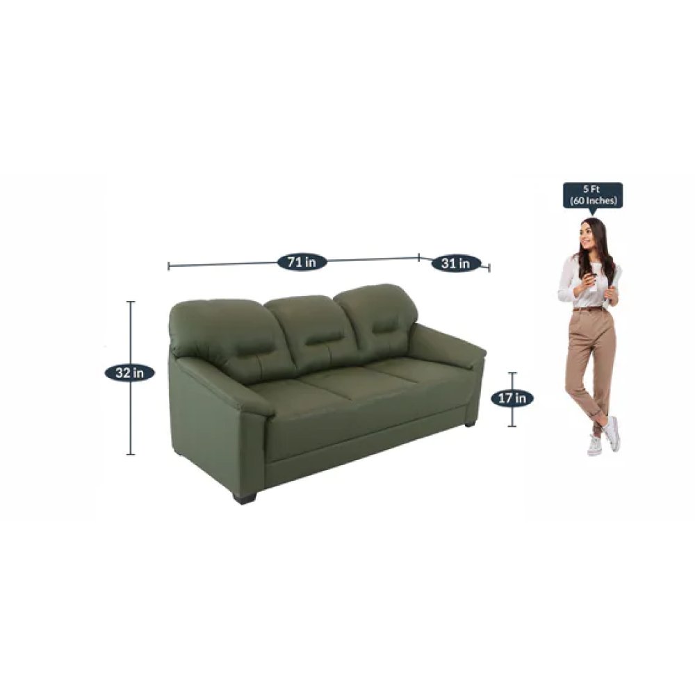 Croma Leatherette 3 Seater Sofa in Olive Green Color image