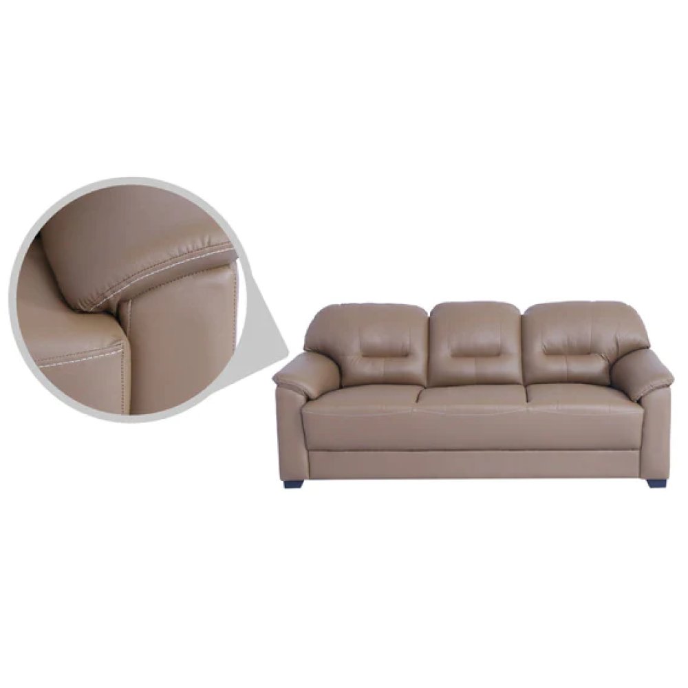 Croma Leatherette 3 Seater Sofa in Tan Brown Color image