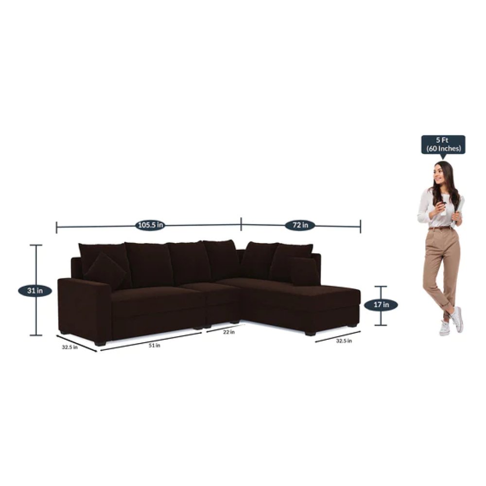 Jordan Fabric LHS Sectional Sofa(3+ Lounger)in Brown Colour image