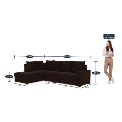 Jordan Fabric RHS Sectional Sofa(3+ Lounger)in Brown Colour image